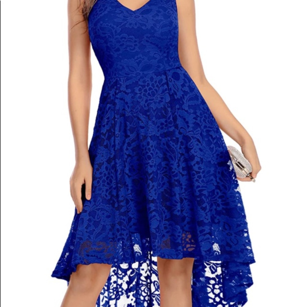 MUADRESS Women's Sleeveless Hi-Lo Lace Formal Dress Cocktail Party Dress V Neck